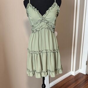 Inspired Hearts Light Sage Ruffle-Tiered Mini Dress